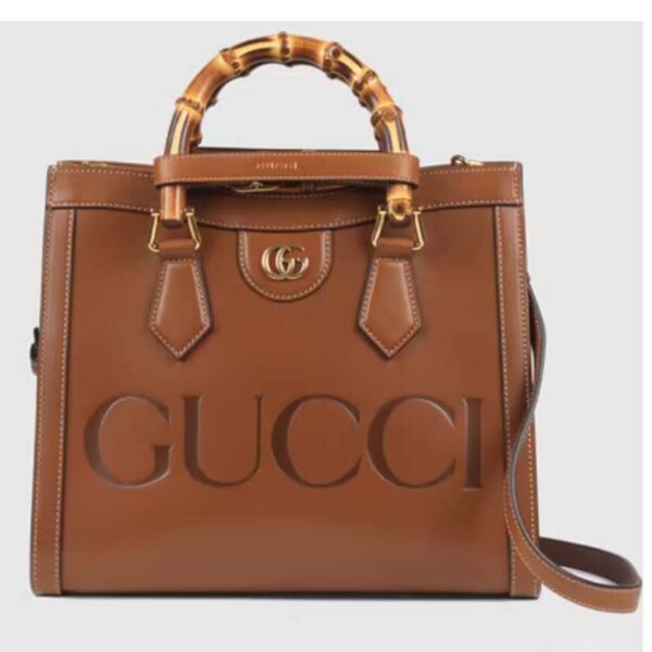Gucci Women GG Diana Small Tote Bag Double G Brown Leather (4)