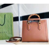 Gucci Women GG Diana Small Tote Bag Double G Brown Leather (4)