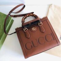 Gucci Women GG Diana Small Tote Bag Double G Brown Leather (4)