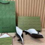 Gucci Women GG Low Heel Sandal White Leather Square Toe - immagine 8