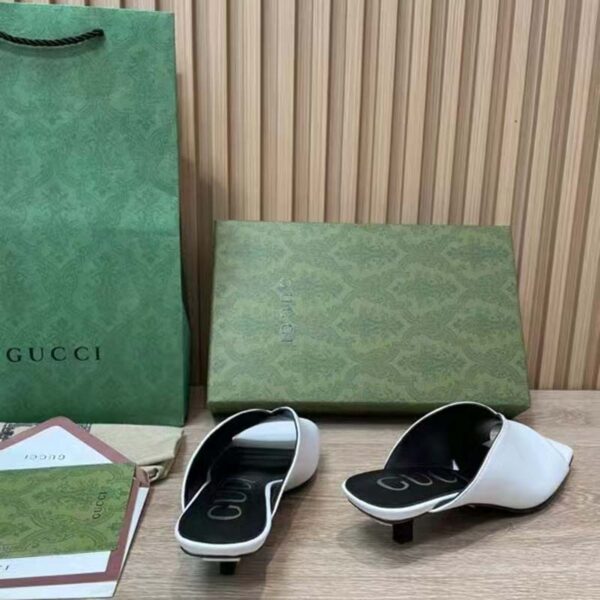 Gucci Women GG Low Heel Sandal White leather Square Toe (3)