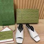 Gucci Women GG Low Heel Sandal White Leather Square Toe - immagine 3