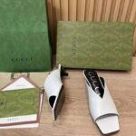 Gucci Women GG Low Heel Sandal White Leather Square Toe - immagine 7