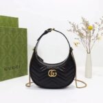 Gucci Women GG Marmont Half-Moon-Shaped Mini Bag Black Matelassé Chevron - Image 2