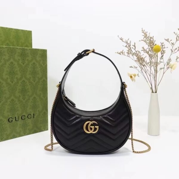 Gucci Women GG Marmont Half-Moon-Shaped Mini Bag Black Matelassé Chevron (1)