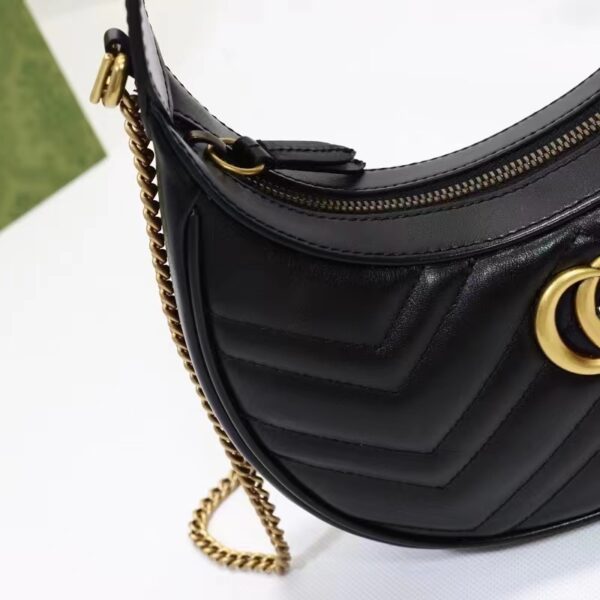 Gucci Women GG Marmont Half-Moon-Shaped Mini Bag Black Matelassé Chevron (10)