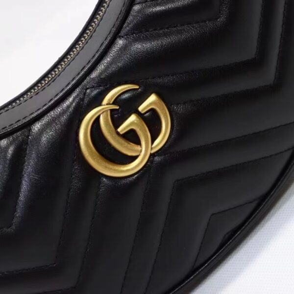 Gucci Women GG Marmont Half-Moon-Shaped Mini Bag Black Matelassé Chevron (2)