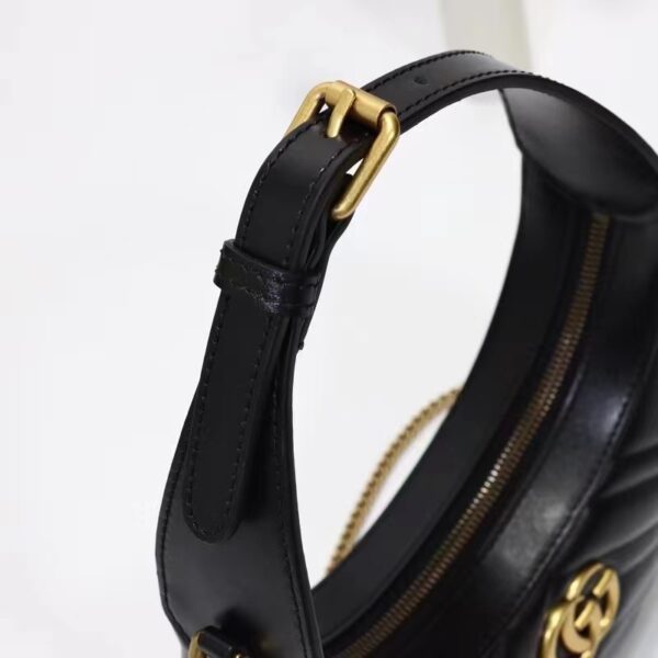 Gucci Women GG Marmont Half-Moon-Shaped Mini Bag Black Matelassé Chevron (3)