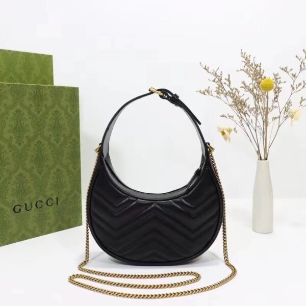 Gucci Women GG Marmont Half-Moon-Shaped Mini Bag Black Matelassé Chevron (4)