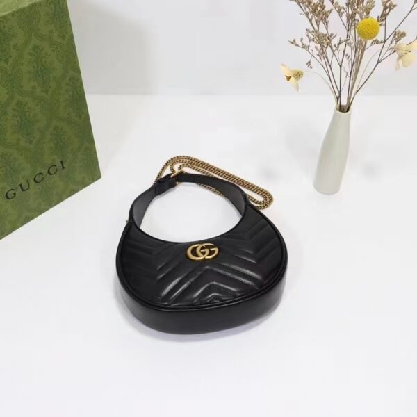 Gucci Women GG Marmont Half-Moon-Shaped Mini Bag Black Matelassé Chevron (5)