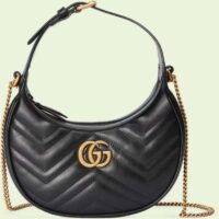 Gucci Women GG Marmont Half-Moon-Shaped Mini Bag Black Matelassé Chevron