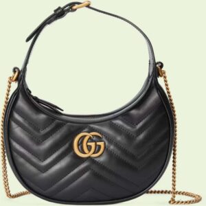 Gucci Women GG Marmont Half-Moon-Shaped Mini Bag Black Matelassé Chevron