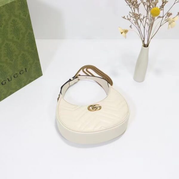 Gucci Women GG Marmont Half-Moon-Shaped Mini Bag White Matelassé Chevron (1)