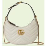 Gucci Dam GG Marmont Halvmåneformad Miniväska Vit Matelassé Chevron