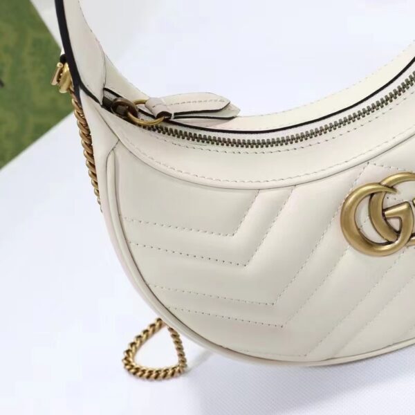 Gucci Women GG Marmont Half-Moon-Shaped Mini Bag White Matelassé Chevron (4)