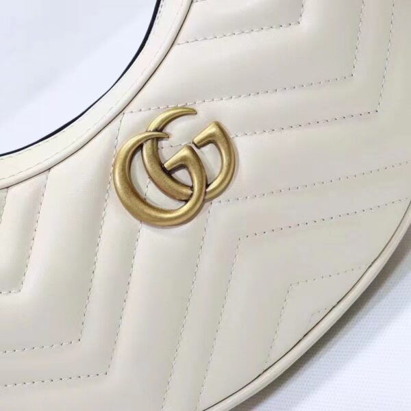 Gucci Women GG Marmont Half-Moon-Shaped Mini Bag White Matelassé Chevron (5)