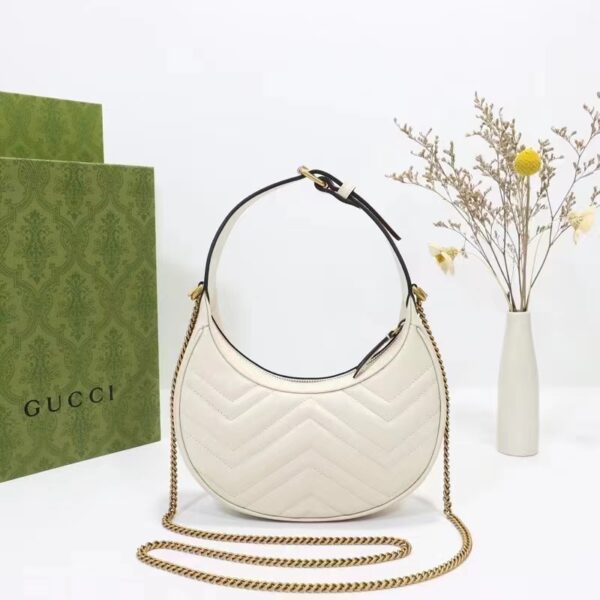 Gucci Women GG Marmont Half-Moon-Shaped Mini Bag White Matelassé Chevron (6)