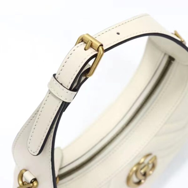 Gucci Women GG Marmont Half-Moon-Shaped Mini Bag White Matelassé Chevron (7)