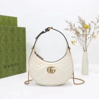 Gucci Women GG Marmont Half-Moon-Shaped Mini Bag White Matelassé Chevron (2)