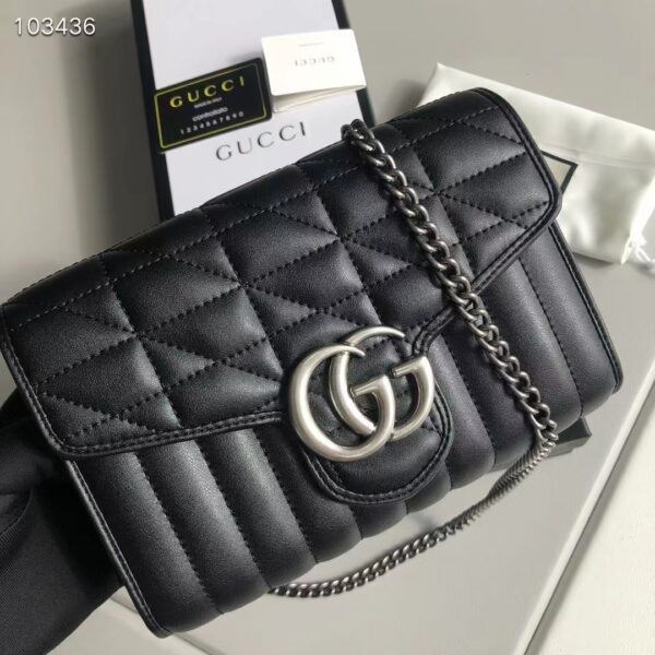 Gucci Women GG Marmont Matelassé Mini Bag Black Leather Double G (10)