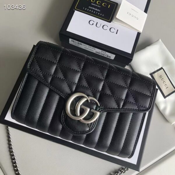 Gucci Women GG Marmont Matelassé Mini Bag Black Leather Double G (2)