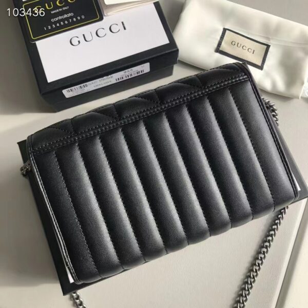 Gucci Women GG Marmont Matelassé Mini Bag Black Leather Double G (5)