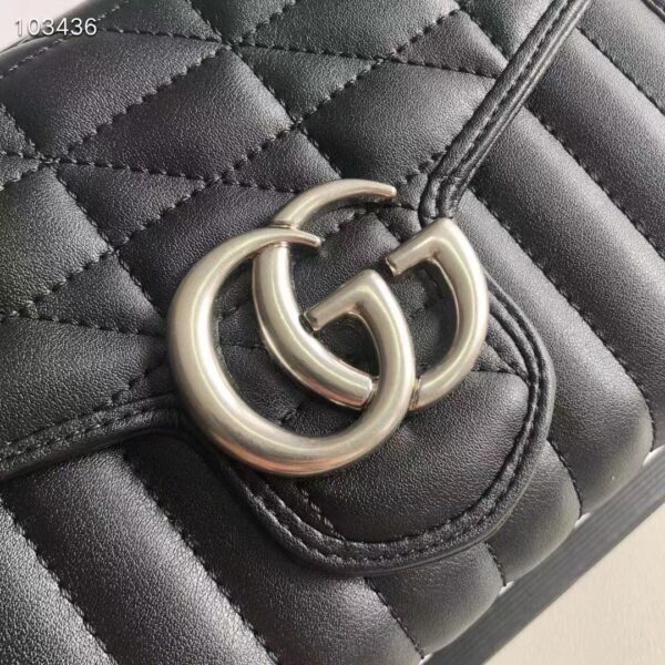 Gucci Women GG Marmont Matelassé Mini Bag Black Leather Double G (6)