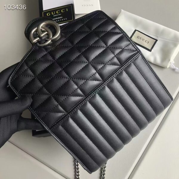 Gucci Women GG Marmont Matelassé Mini Bag Black Leather Double G