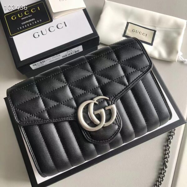 Gucci Women GG Marmont Matelassé Mini Bag Black Leather Double G (8)