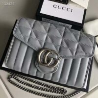 Gucci Women GG Marmont Matelassé Mini Bag Grey Leather Double G (5)