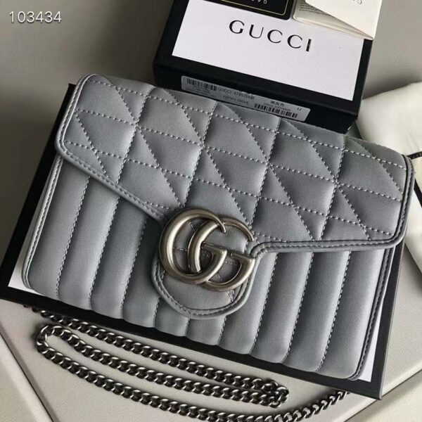 Gucci Women GG Marmont Matelassé Mini Bag Grey Leather Double G (10)