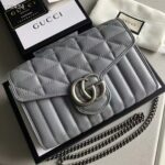Gucci Women GG Marmont Matelassé Mini Bag Grey Leather Double G - Image 2