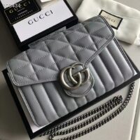 Gucci Women GG Marmont Matelassé Mini Bag Grey Leather Double G (5)
