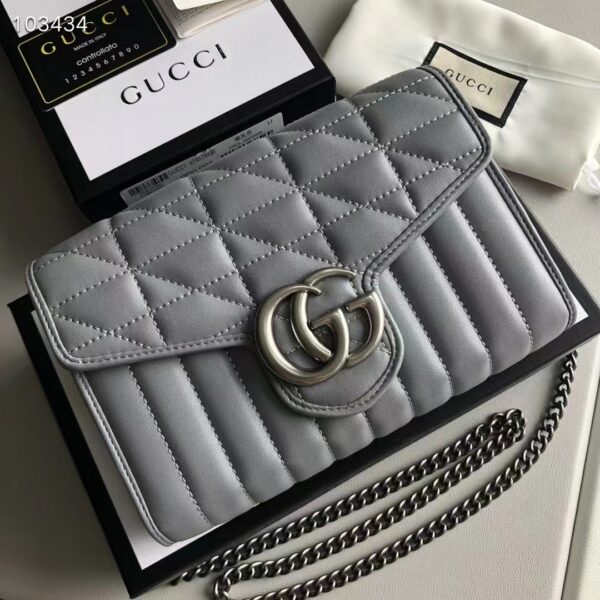 Gucci Women GG Marmont Matelassé Mini Bag Grey Leather Double G (3)