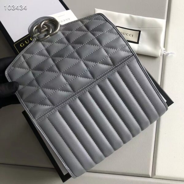Gucci Women GG Marmont Matelassé Mini Bag Grey Leather Double G (4)