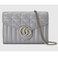 Gucci Women GG Marmont Matelassé Mini Bag Grey Leather Double G (5)