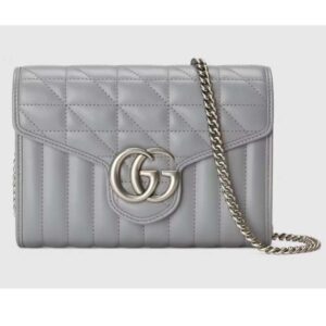 Gucci Women GG Marmont Matelassé Mini Bag Grey Leather Double G