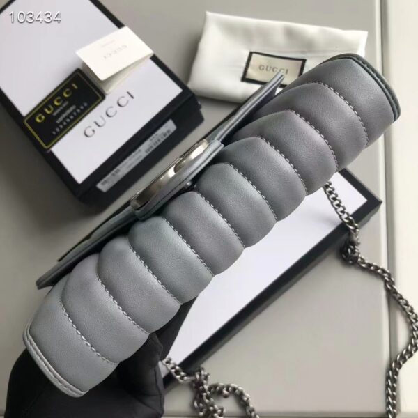 Gucci Women GG Marmont Matelassé Mini Bag Grey Leather Double G (6)