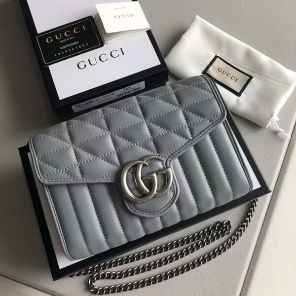 Gucci Women GG Marmont Matelassé Mini Bag Grey Leather Double G (8)