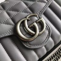 Gucci Women GG Marmont Matelassé Mini Bag Grey Leather Double G (5)