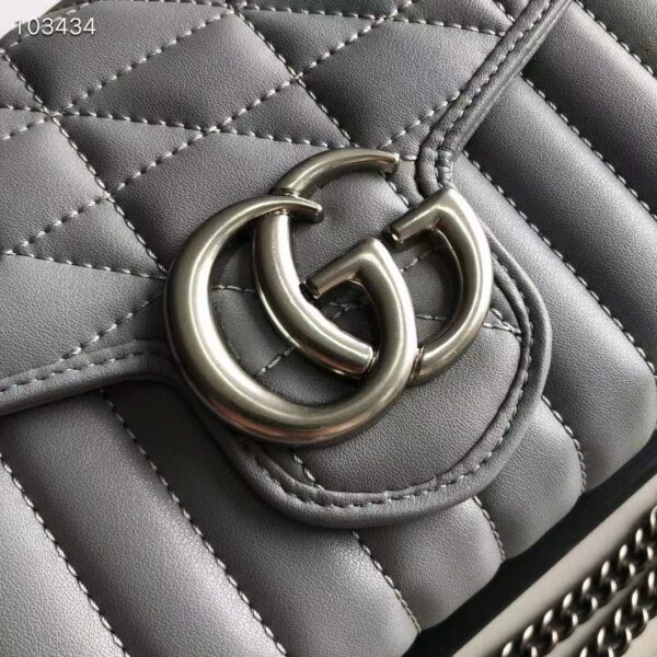Gucci Women GG Marmont Matelassé Mini Bag Grey Leather Double G (9)