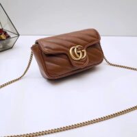 Gucci Women GG Marmont Matelassé Super Mini Bag Brown Leather Double G (8)