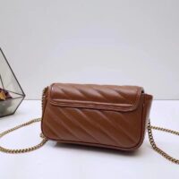 Gucci Women GG Marmont Matelassé Super Mini Bag Brown Leather Double G (8)