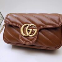 Gucci Women GG Marmont Matelassé Super Mini Bag Brown Leather Double G (8)