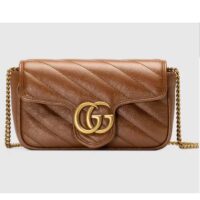 Gucci Women GG Marmont Matelassé Super Mini Bag Brown Leather Double G