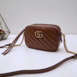 Gucci Women GG Marmont Mini Shoulder Bag Brown Matelassé Leather Double G - immagine 3