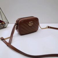 Gucci Women GG Marmont Mini Shoulder Bag Brown Matelassé Leather Double G (2)