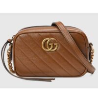 Gucci Women GG Marmont Mini Shoulder Bag Brown Matelassé Leather Double G (2)