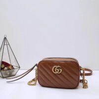 Gucci Women GG Marmont Mini Shoulder Bag Brown Matelassé Leather Double G (2)