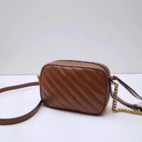 Gucci Women GG Marmont Mini Shoulder Bag Brown Matelassé Leather Double G (2)